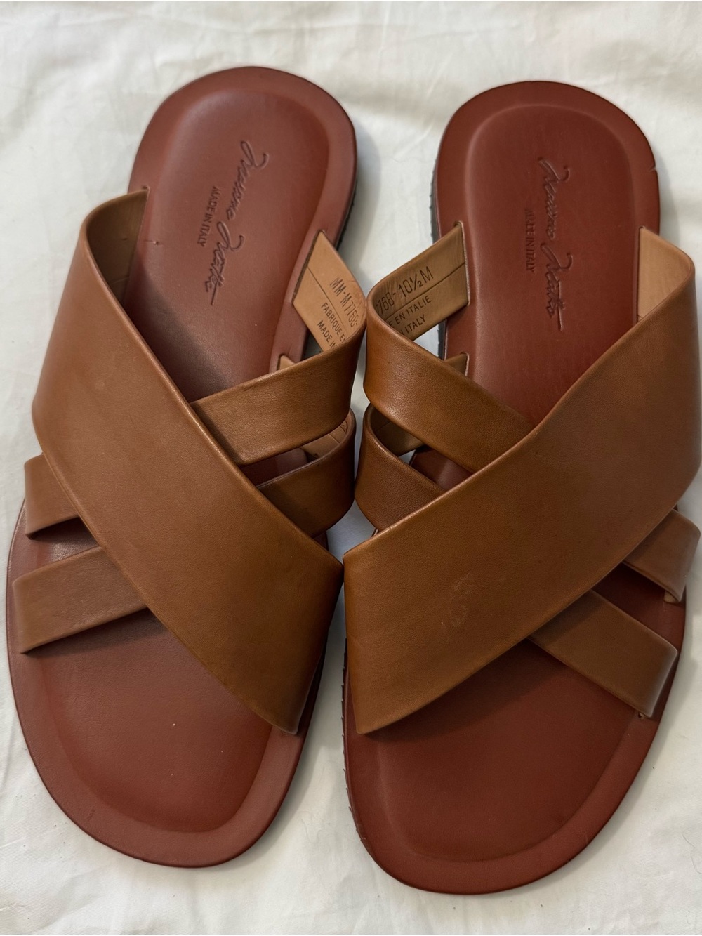 Mossimo Matteo Brown Crisscross Leather Sliders/Sandals Size 10,5 M